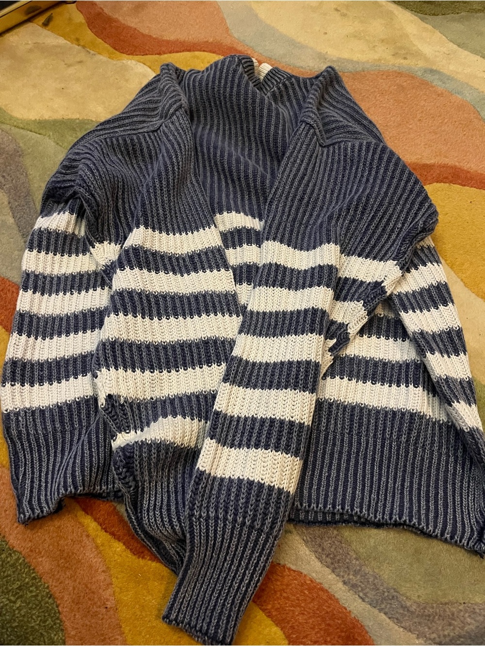 Men's Navy & White Striped Crewneck Sweater - Picture 4 of 4